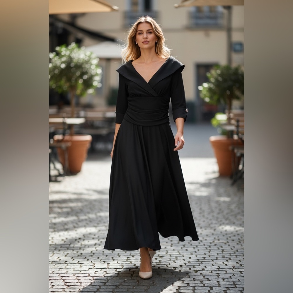 Like New Jessica Howard Elegant Black Long Sleeve Dress Size 14 - Picture 2 of 12
